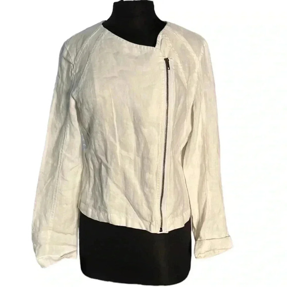 Sanctuary Asymmetric Zipper Front Moto 100% Linen Jacket Size L - Picture 1 of 5